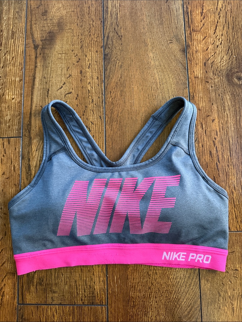 Nike Gray Sports Bra with Hot Pink Accents